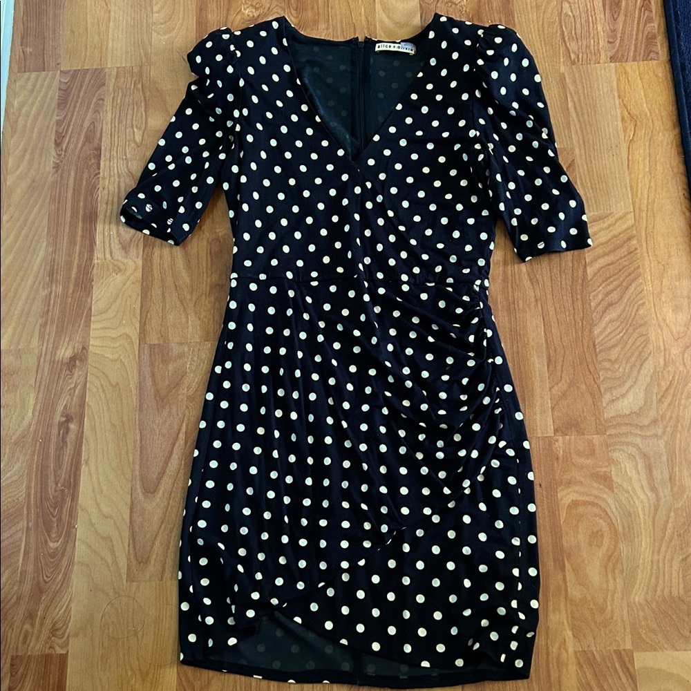 Alice + Olivia Black and White Polka Dot Midi Dress